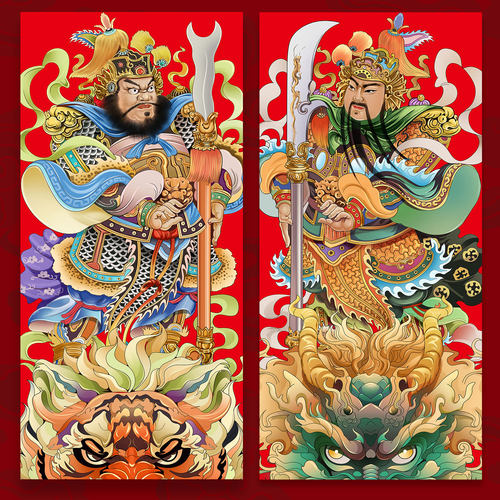 2026新款马年春节装饰用品张飞关羽门神传统门贴武将年画贴画装饰