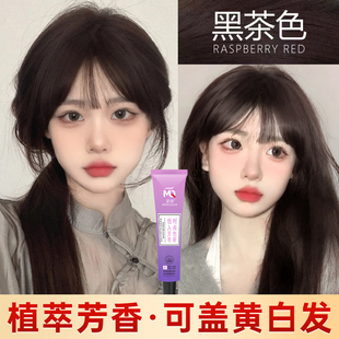 蒙倩冷调自然黑茶色染发剂膏2024流行色自己在家染发不用褪色学生