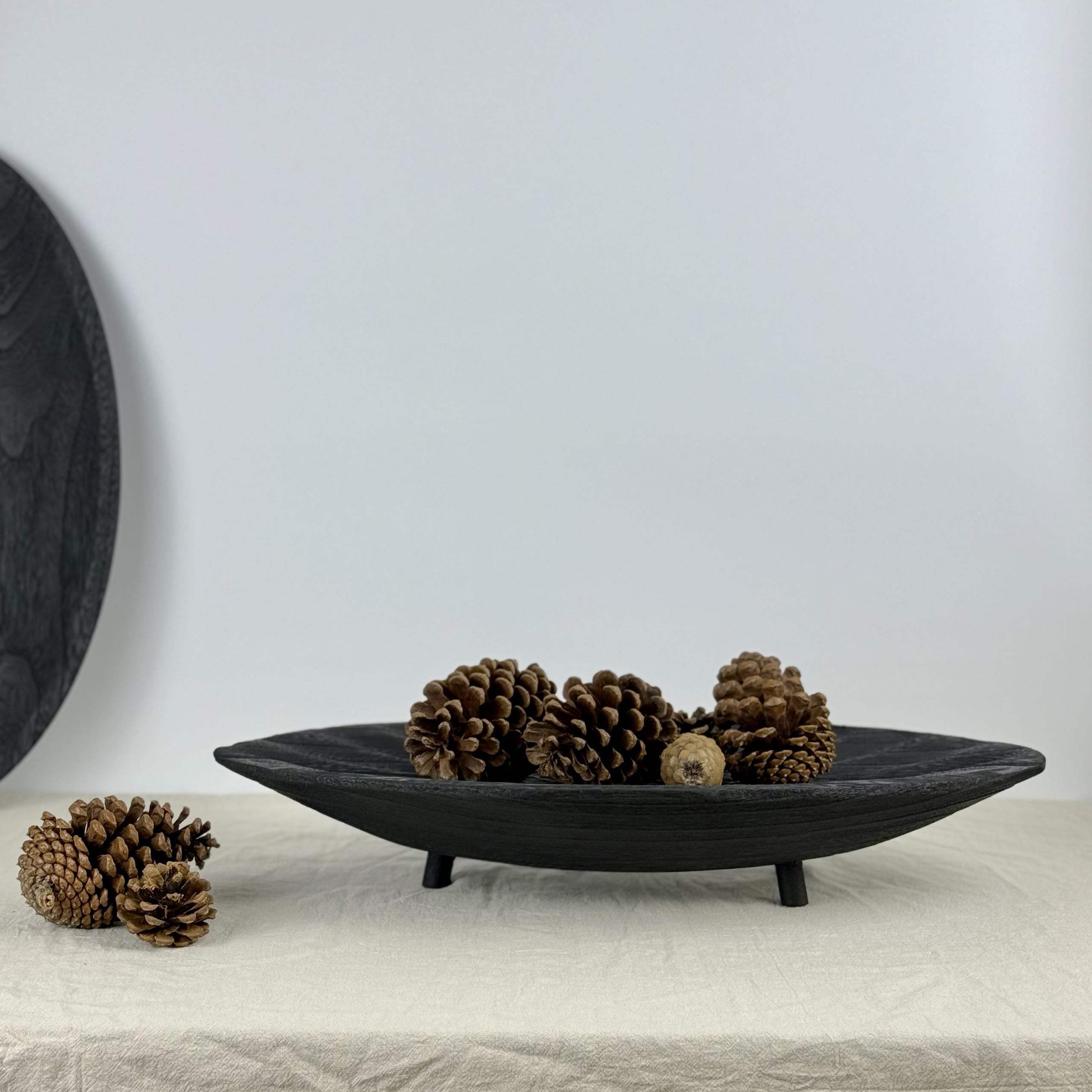 侘寂风三腿木质托盘高档水果盘客厅家用高颜值碳化黑色果盘收纳盘