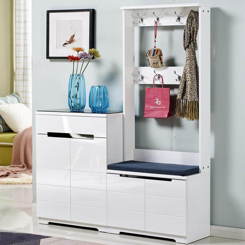 简约现代烤漆鞋柜带衣帽架进门口玄关门厅挂衣一体换鞋柜组合家用