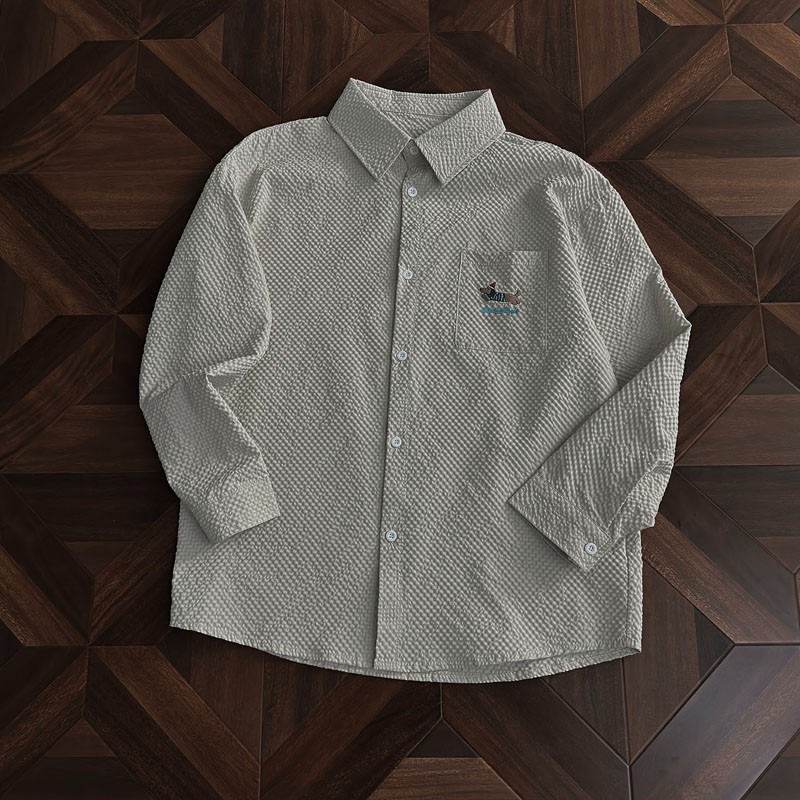 腊肠狗泡泡纱长袖衬衫男秋季