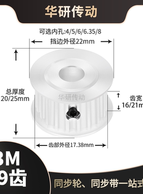 同步轮3M19齿AF槽宽16/21传动轮内孔4 5 6 6.358同步带轮3M15现货