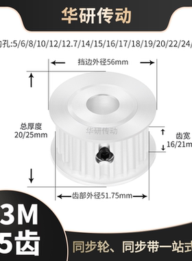 同步轮S3M55槽宽16/21AF内孔5 6 8 10 121415同步带轮S3M15配件轮