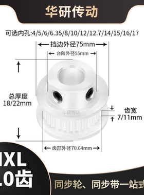 同步轮MXL110齿BF型槽宽7/11带台阶内孔4566.3581012.714同步带轮