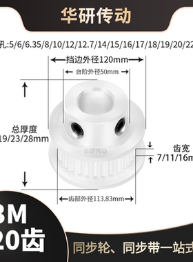 同步轮3M120齿BF型HTD槽宽7/11/16传动轮内孔81012141516同步带轮