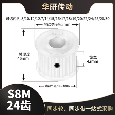 同步轮S8M24齿AF型槽宽42传动轮内孔1415192022242528同步带轮S8M