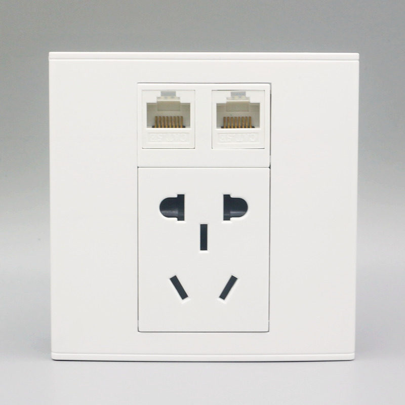 86型墙壁2口网络带电源插座面板国标小五孔二三插+双网线网口开关