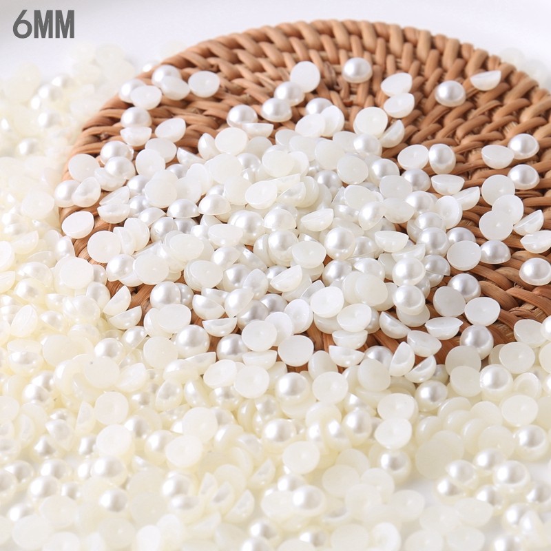 半面仿珍珠半圆平底圆形珠子米白色贴片diy手工发饰发夹饰品配件
