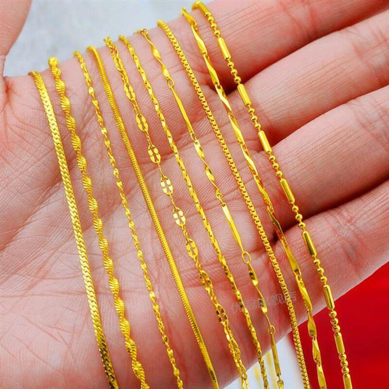 百搭镀黄金单链镀金项链泰国珠宝首饰3D沙金女民族风越南饰品锁
