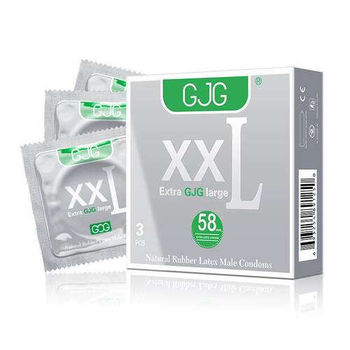 GJG condom外贸款58mm大号用套英文版3只装安全套舒适夫妻情趣成