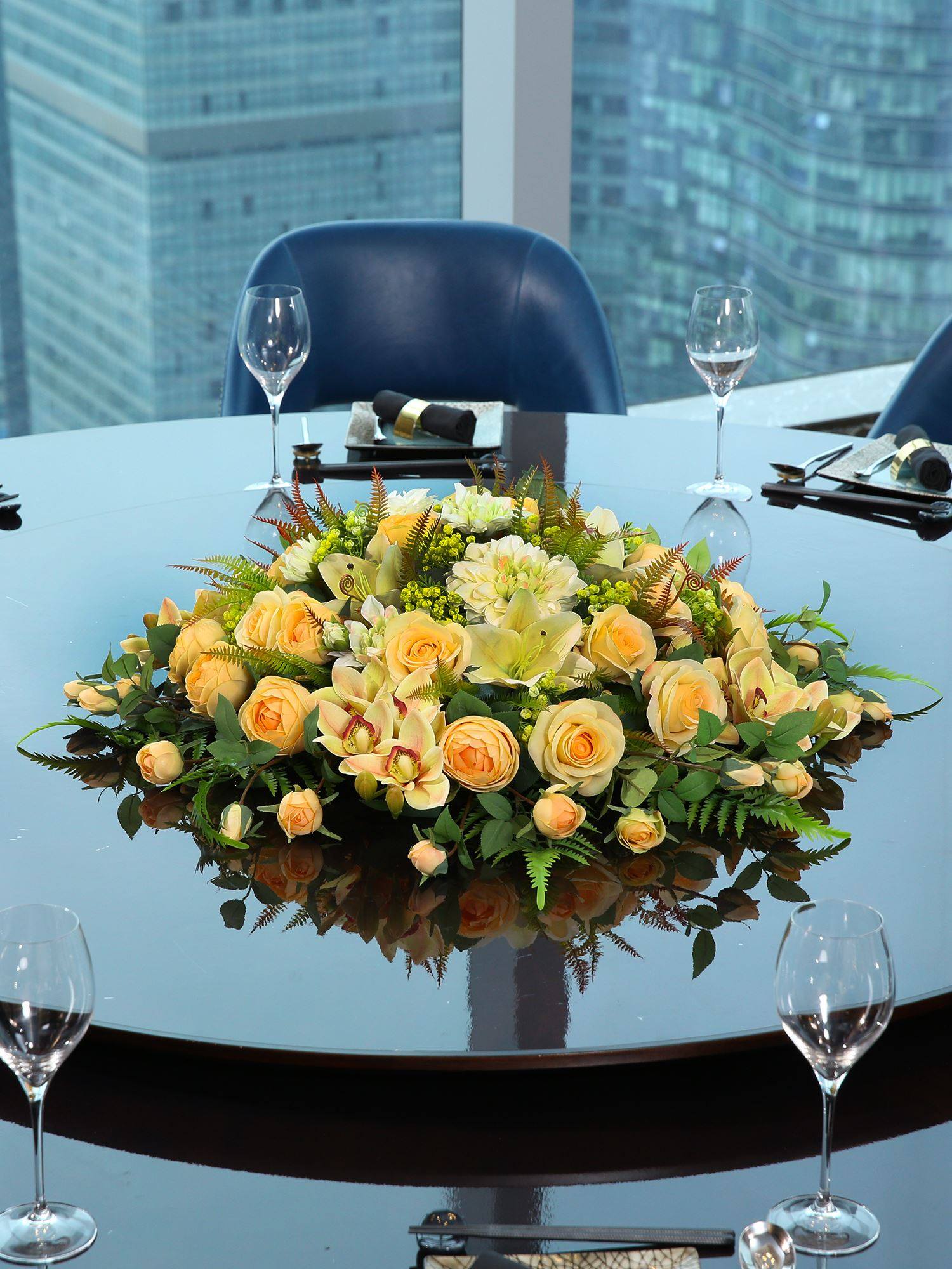餐桌花摆花仿真花餐桌圆桌中间摆花酒店桌子转盘餐厅台面桌花摆件