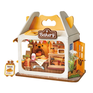 若来小屋diy手工木质积木模型房子面包牛奶盒子迷你商店儿童玩具