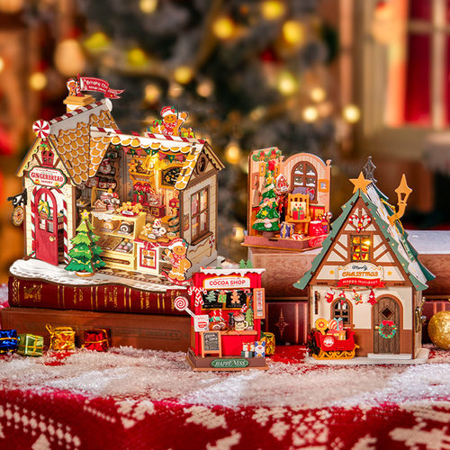 rolife若来圣诞姜饼屋小屋diy手工拼装房子微缩场景积木模型礼物