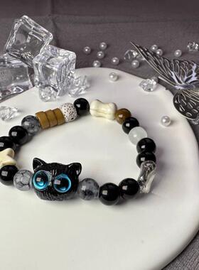 2025奶酪黑芝麻小猫咪黑猫手串年新款星星黑白调可爱ins情侣手链