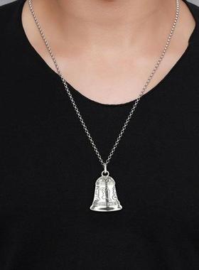 2025六字真言大号铃铛吊坠复古个性项链挂坠风铃铃铛可响藏银铃铛