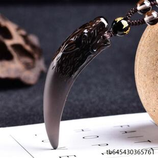 2025冰种黑曜石狼牙吊坠黑绳项链男潮夏季小众设计感挂绳水晶配饰