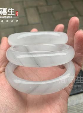 2025厂家水墨丹青扁条手镯冰灰色白月光细圆条玉镯女款玉石美人镯