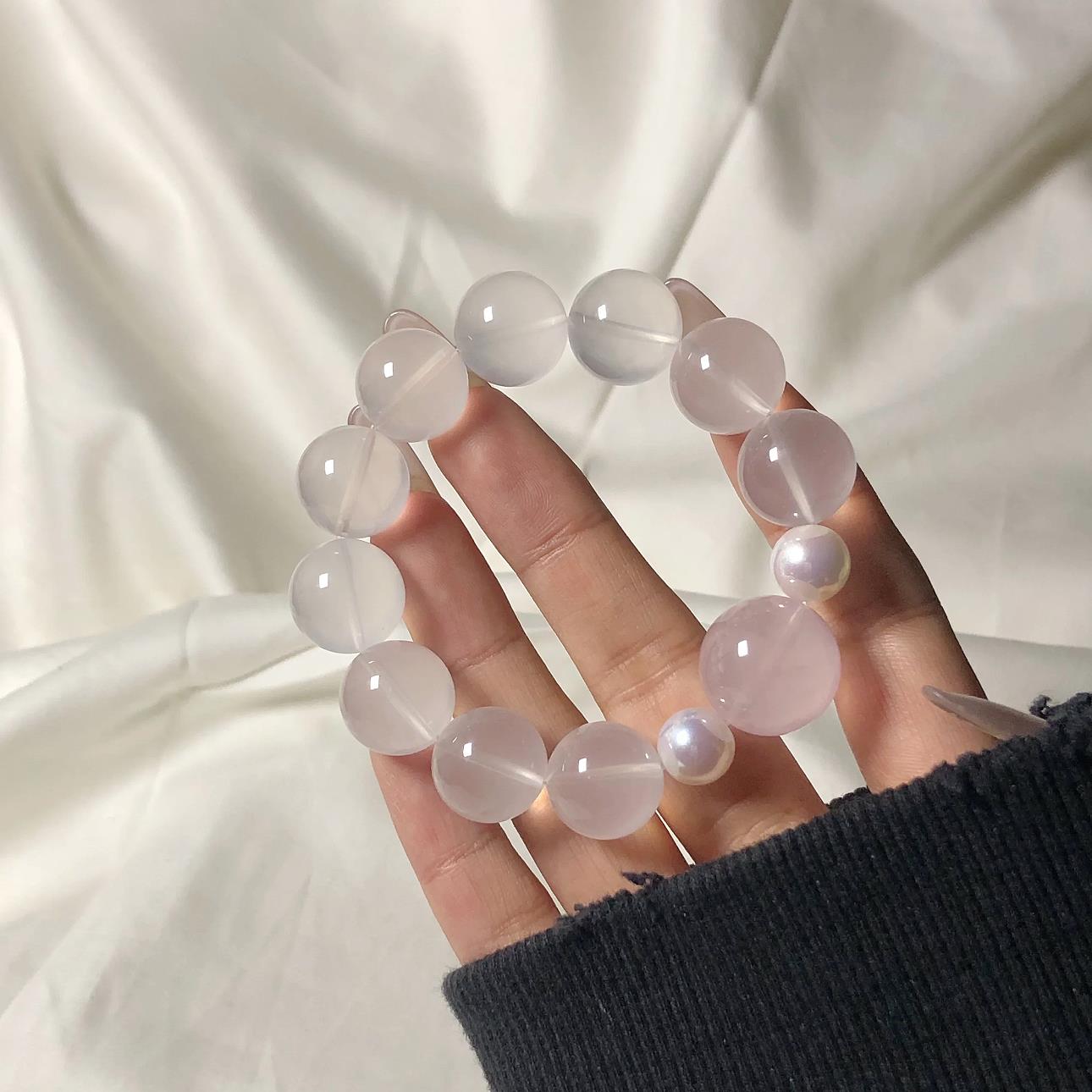2025【粉泡泡奶白晶】天然粉晶奶白晶手链女款单圈时尚小众设计感