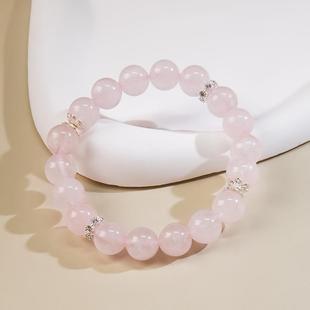 2025天然桃花粉水晶手串女生爱情莫桑粉手链甜美清新手饰品送礼物