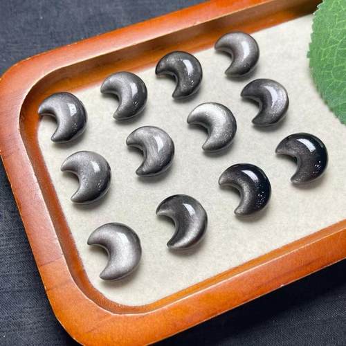 2025天然银曜石月亮横孔配件 规格17mm DIY手串项链 ZW434