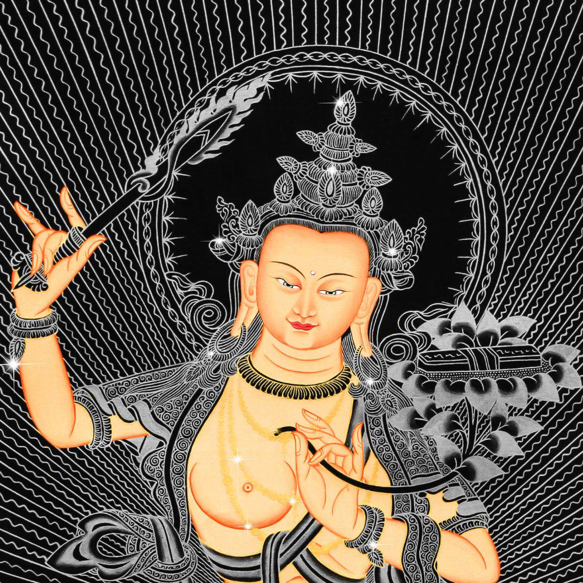 2026文殊菩萨唐卡手绘自画唐卡手绘DIY鎏金色线画属兔本生佛