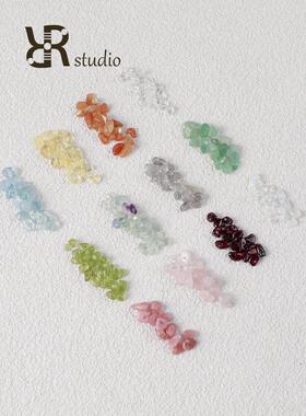 2025天然砾石白色水晶松散珠黄水晶石榴石珠手工串珠DIY材料