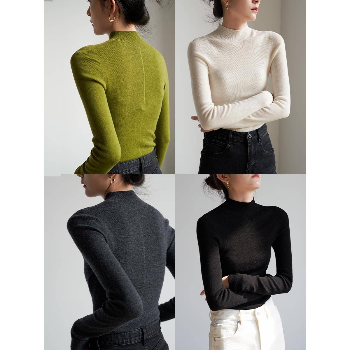 梨涡的海 无缝一体羊毛衫 通勤气质半高领针织打底衫女内搭上衣春
