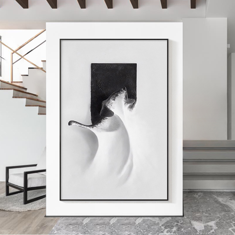 黑白极简玄关现代简约抽象走廊壁画