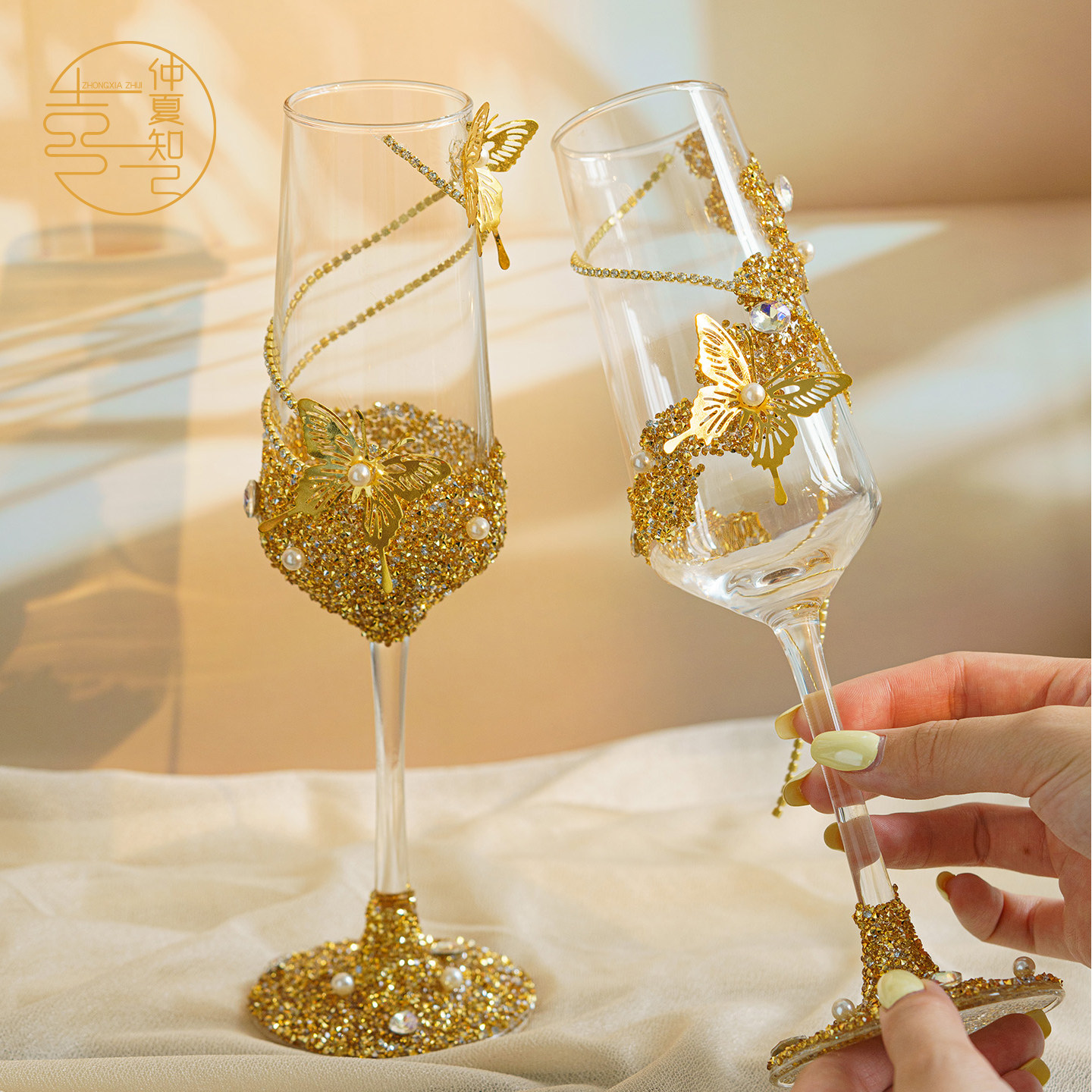 仲夏知己新婚礼物婚礼敬酒杯成品一对金色香槟杯送闺蜜新娘高级感