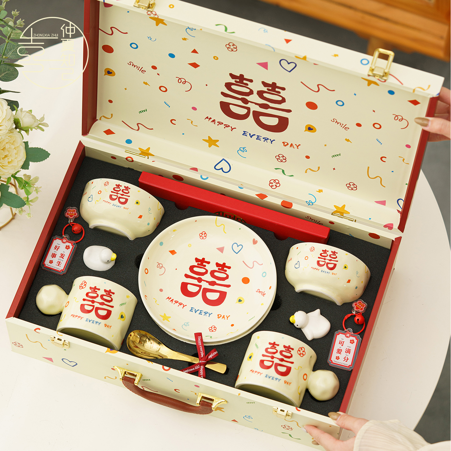 仲夏知己结婚礼物送新娘新人实用餐具套装多巴胺碗筷盘订婚送闺蜜