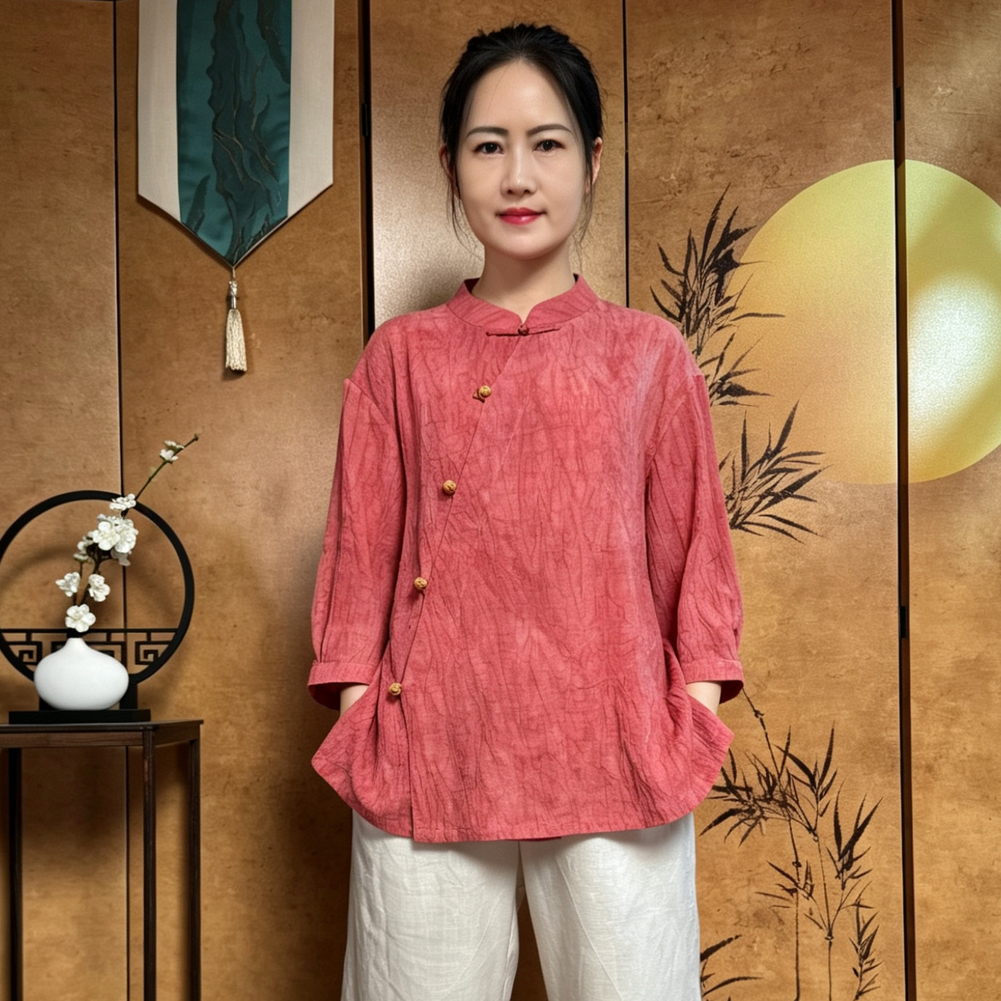 夏季天丝苎麻斜襟女太极服禅意