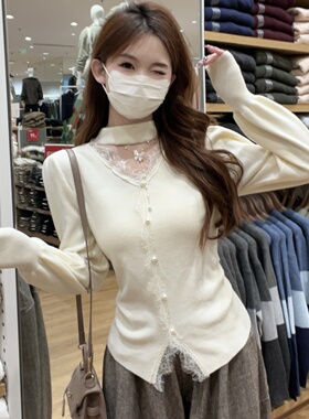 秋冬2025年新款紧身纯欲挂脖镂空蕾丝设计感针织打底衫上衣女毛衣