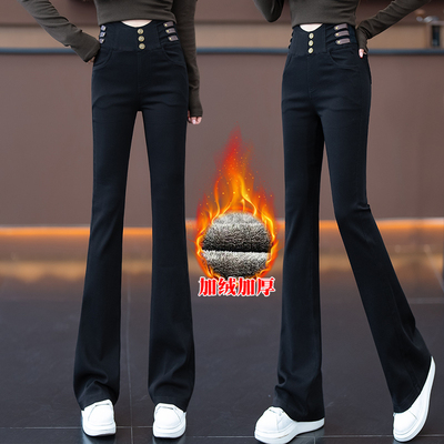 加绒加厚黑色微喇裤女秋