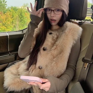 皮毛一体欧尼毛毛外套潮 今年短款 流行爆款 仿羊羔毛马甲女2025新款