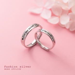 白月光s925纯银韩版 男女对戒 刻字表白情侣戒指一对女浪漫个性 时尚