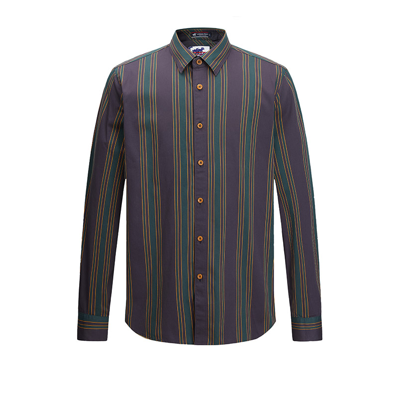 伦德保罗条纹长袖衬衫男100%棉