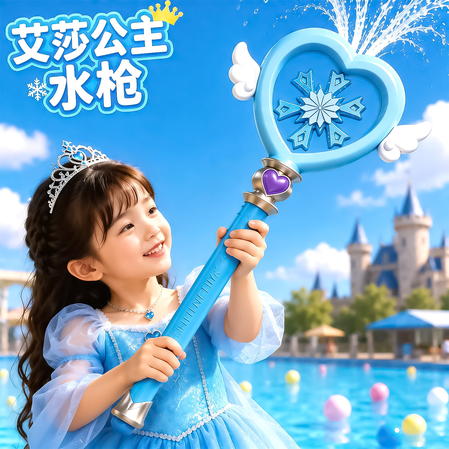 艾莎公主魔法棒水枪玩具2026新款女孩玩水装备抽拉式呲喷水枪儿童