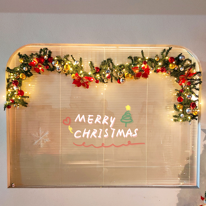 圣诞节日氛围装饰用品发光毛条彩条拉旗店铺橱窗墙面装扮场景布置