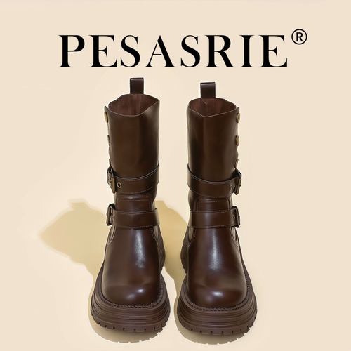 柏萨尼高端马丁靴中筒厚底女靴