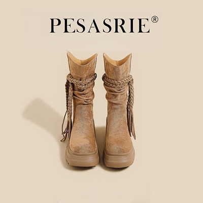 柏萨尼高端马丁靴短筒厚底女靴