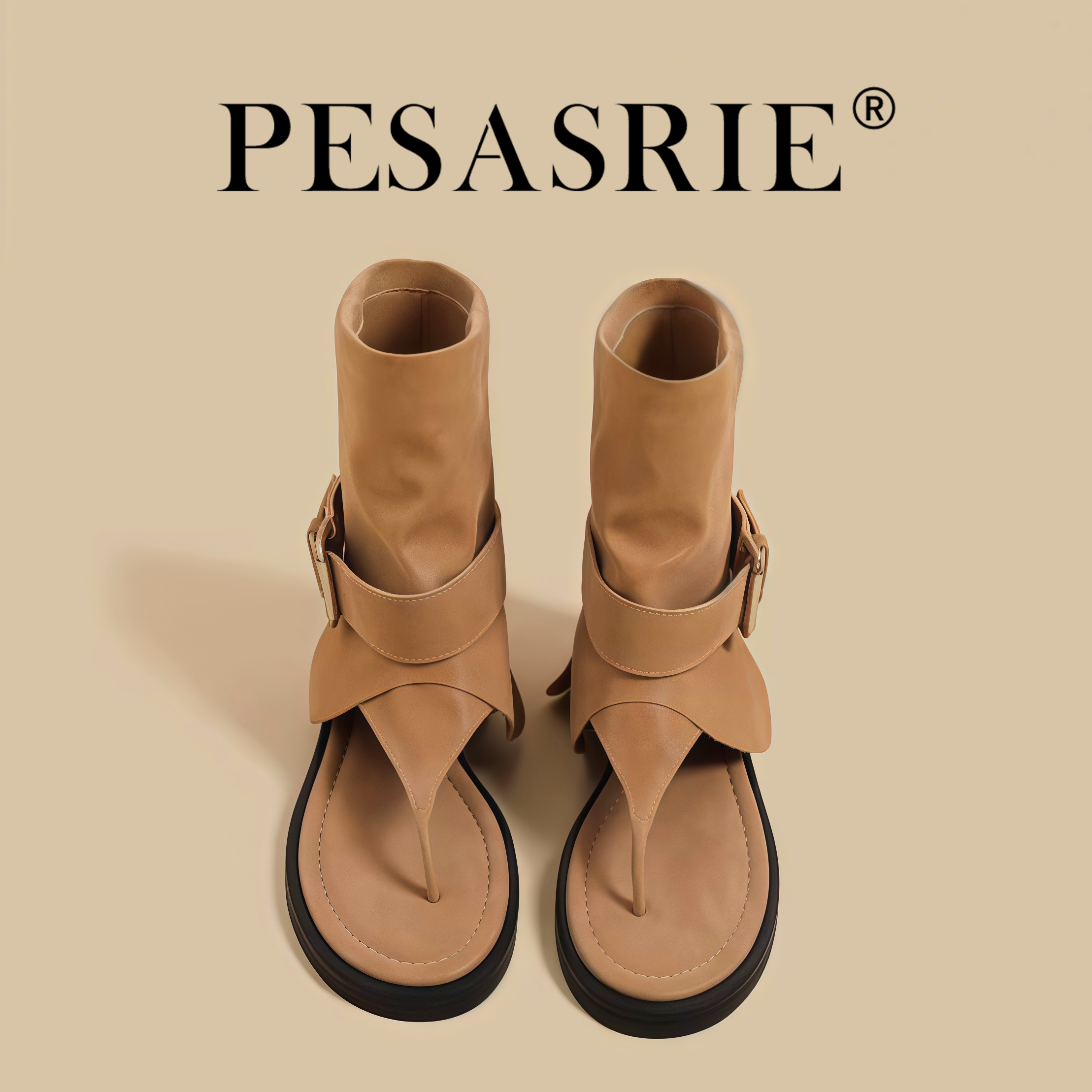 PESASRIE/柏萨尼高档轻奢凉鞋2026年新款休闲简约夹趾复古风平底