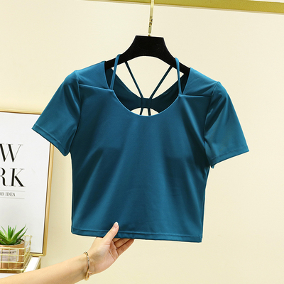 瑜伽T恤夏季款带胸垫性感美背