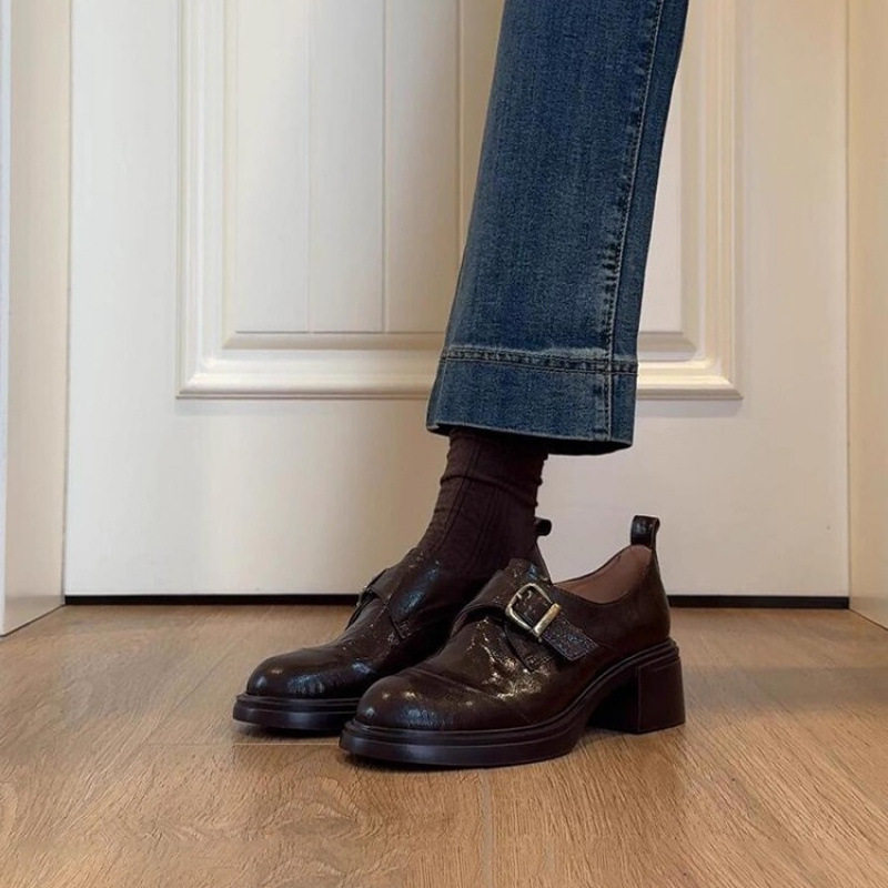 牛皮版复古皮带扣深口乐福鞋女春季新款英伦通勤粗跟一脚蹬小皮鞋,女鞋,乐福鞋（豆豆鞋）,淘宝优惠券,粉丝福利购,淘宝优惠卷