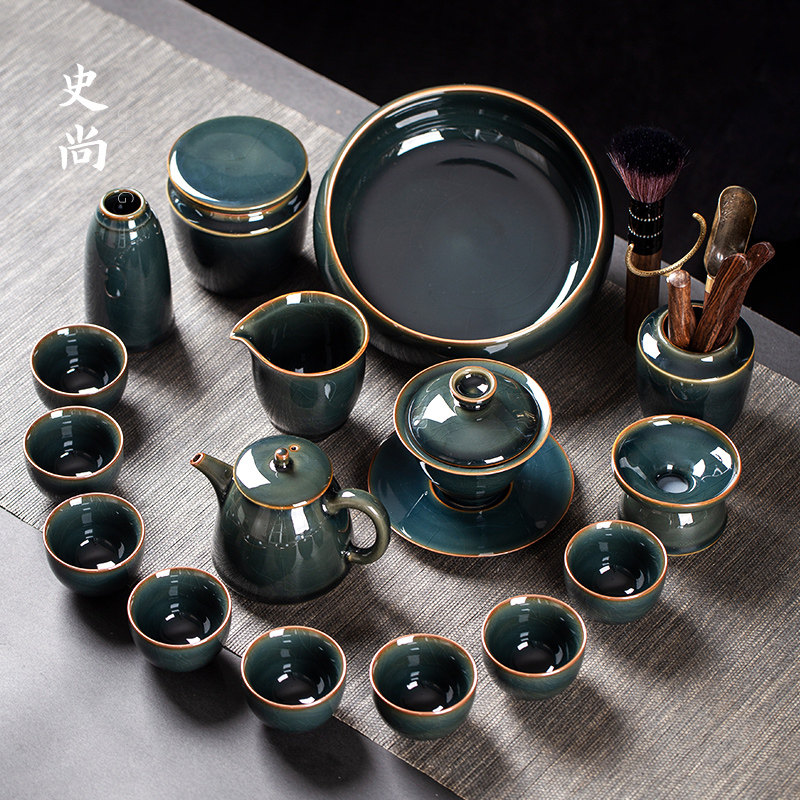 景德镇冰裂釉功夫茶具套组家用高档陶瓷盖碗茶杯泡茶壶整套送礼盒