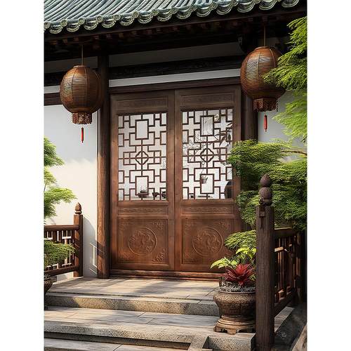 唐律中式彷古门窗实木花格东阳木雕雕刻定制覆古餐饮餐厅茶室木门