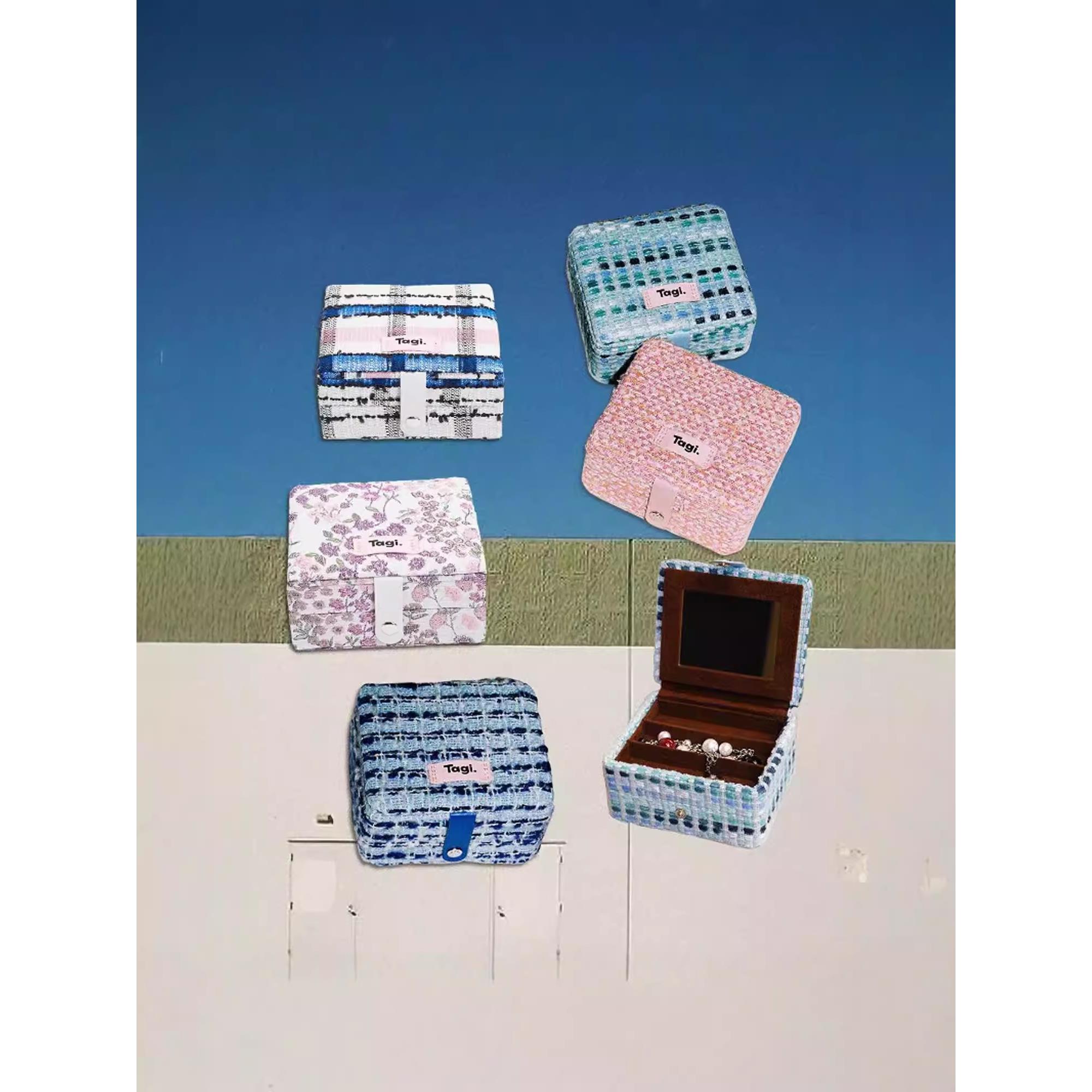 Tagi首饰盒提花双层便携旅行戒指耳钉耳环项链防氧化收纳盒箱礼物