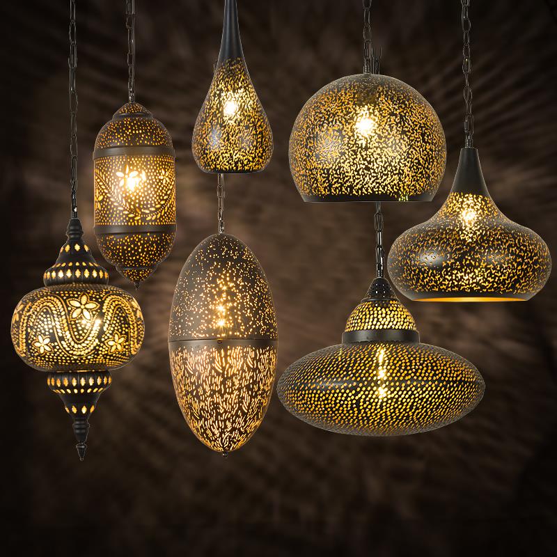 复古新疆餐厅灯咖啡店工业风创意个性泰式镂空单头组合设计师吊灯