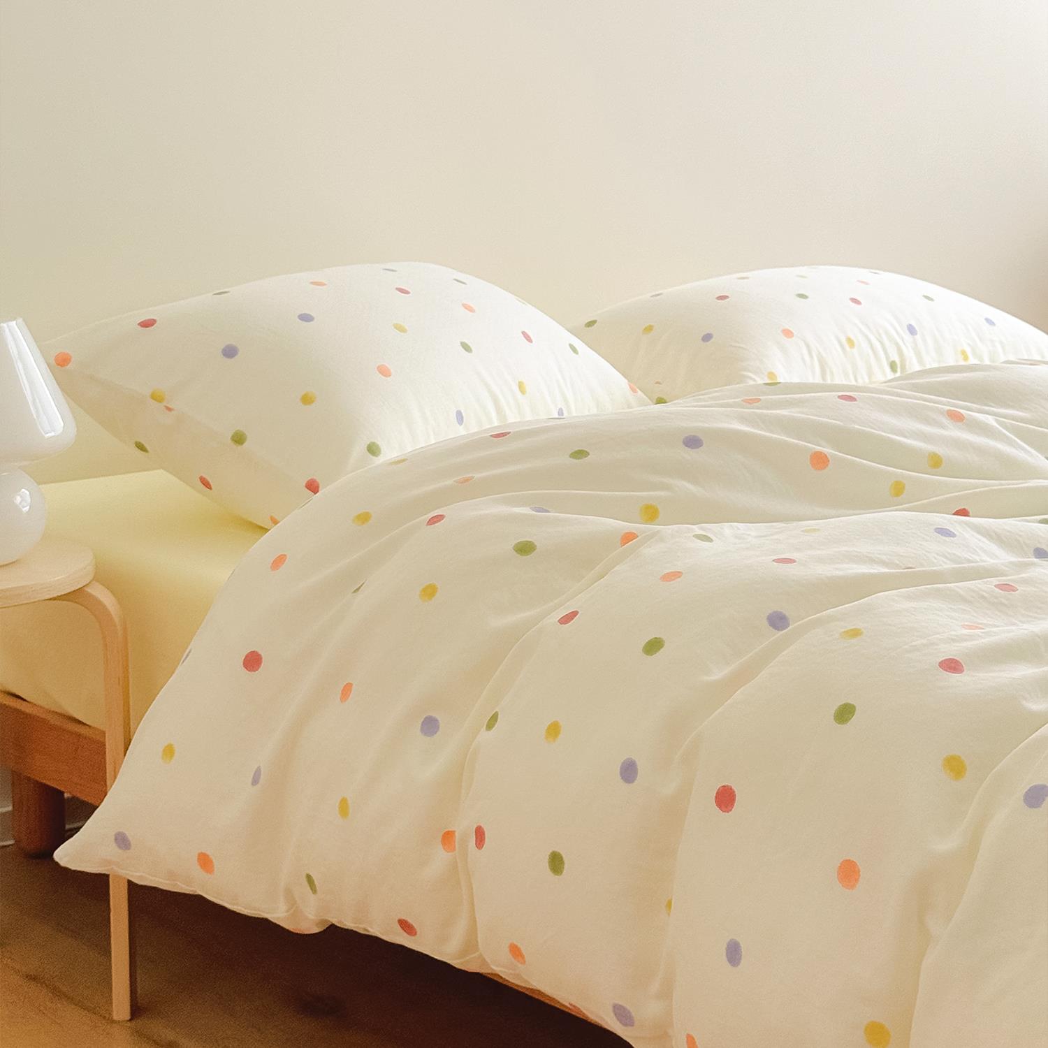 梦谷美家春夏彩色波点A类全棉双层纱纯棉被套单件宿舍单人被罩1.5