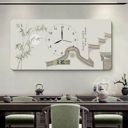 新中式大尺寸电表箱装饰画带钟表万年历时间挂钟配电箱遮挡总开关