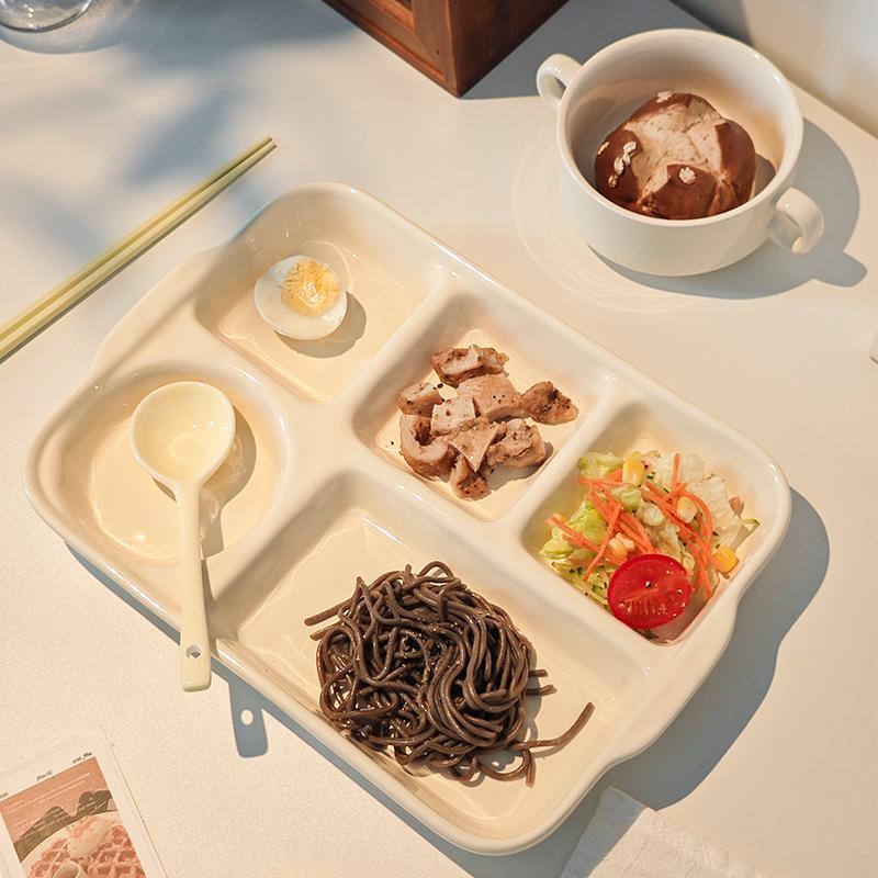 陶瓷分格餐盘大人特别好看的早餐盘一人食减肥盘专用月子餐具套装